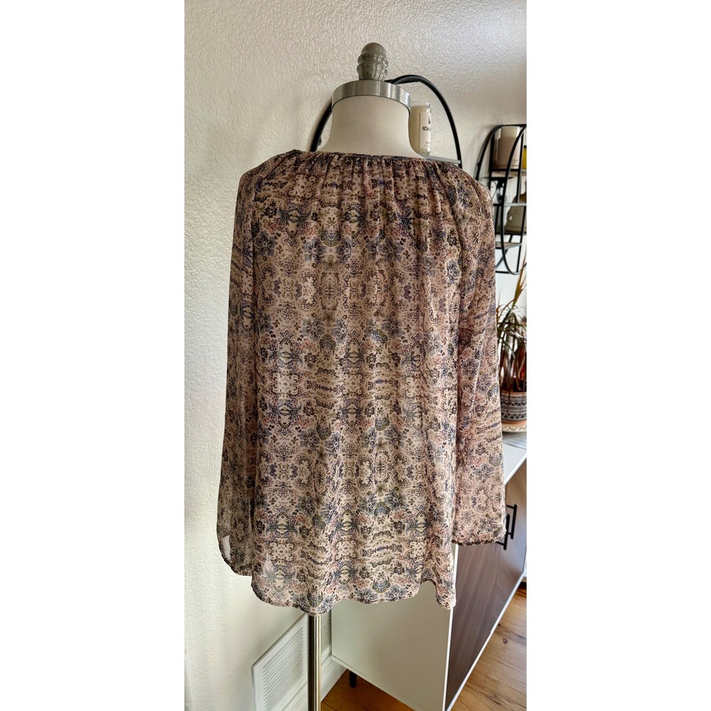 Cabi Women's S Sheer Floral Blouse Tie Neck Cottage Core Peasant Romantic Boho - Picture 3 of 10